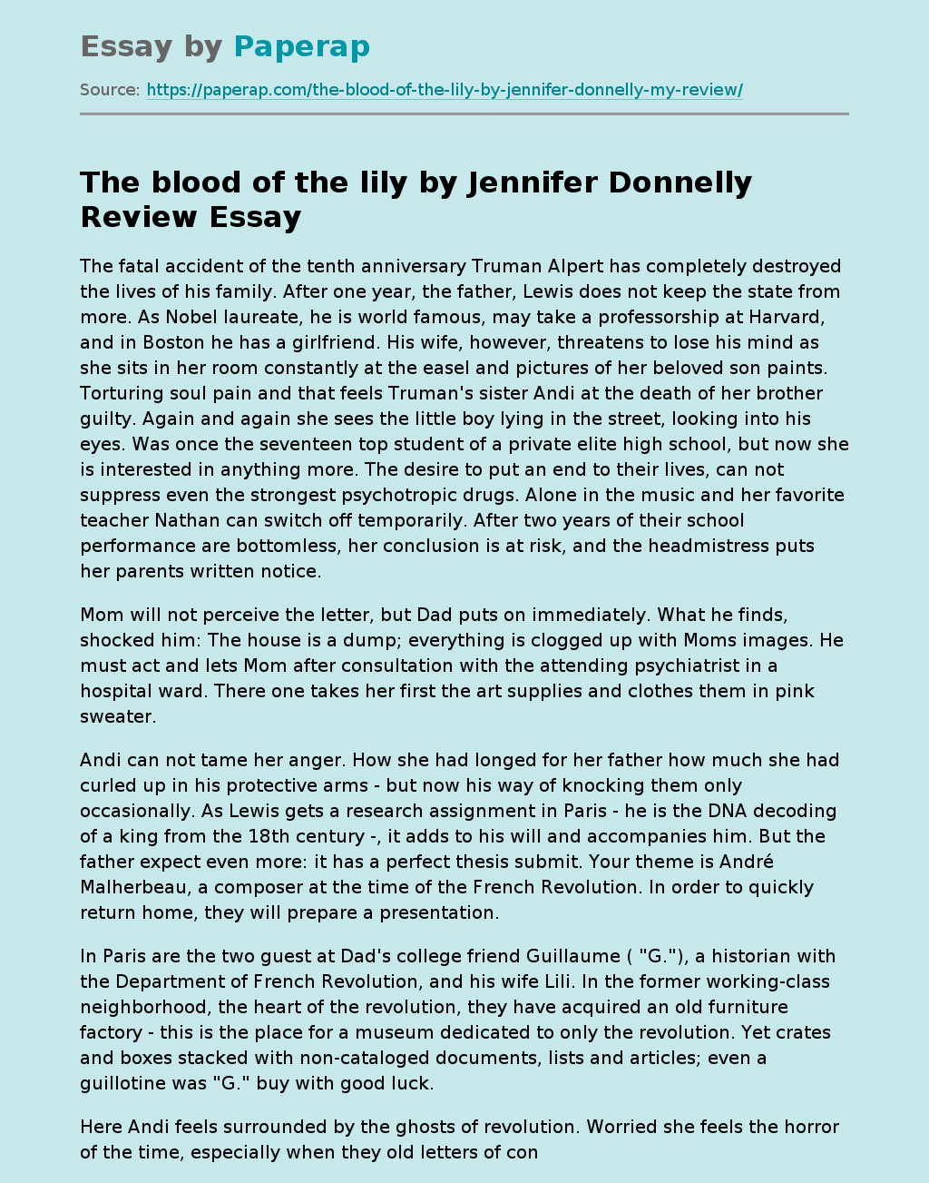 The blood of the lily by Jennifer Donnelly Review