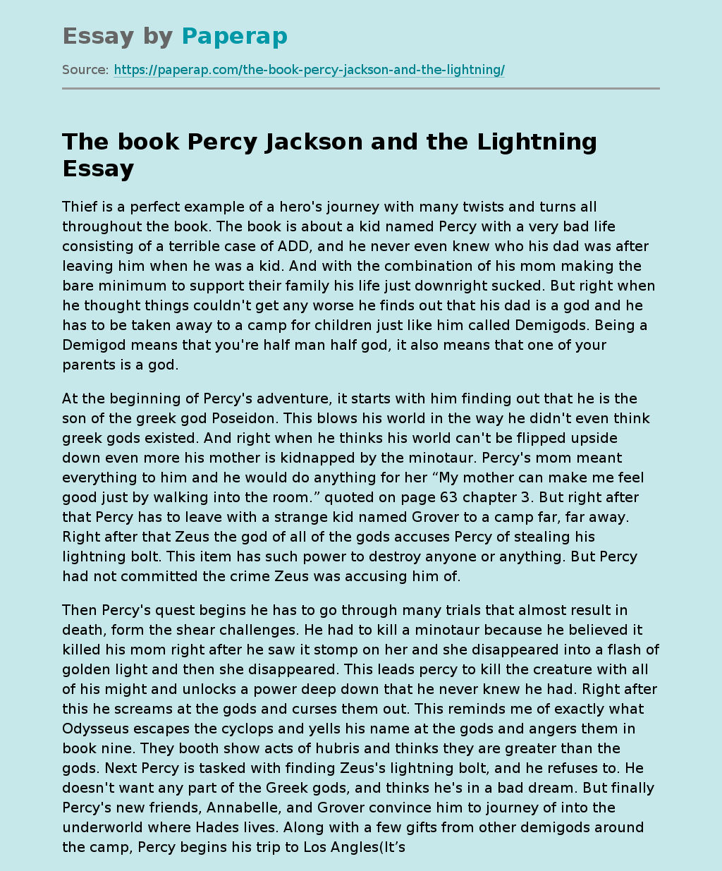 The book Percy Jackson and the Lightning