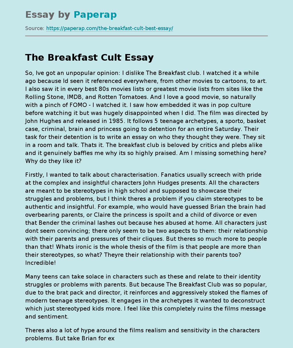 "The Breakfast Cult" - John Hughes’ Teen Comedy-Drama