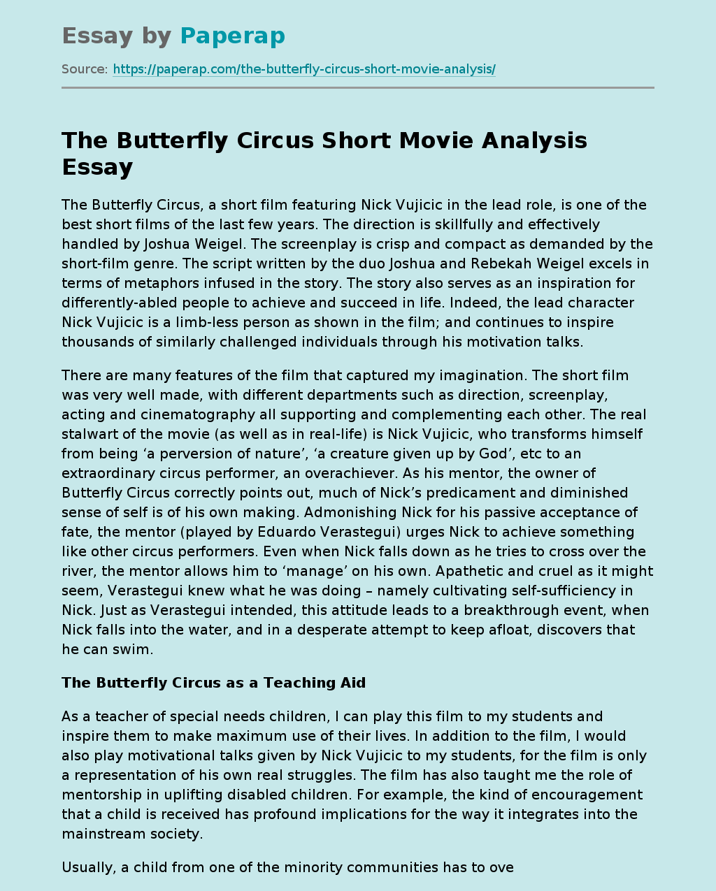 The Butterfly Circus Short Movie Analysis