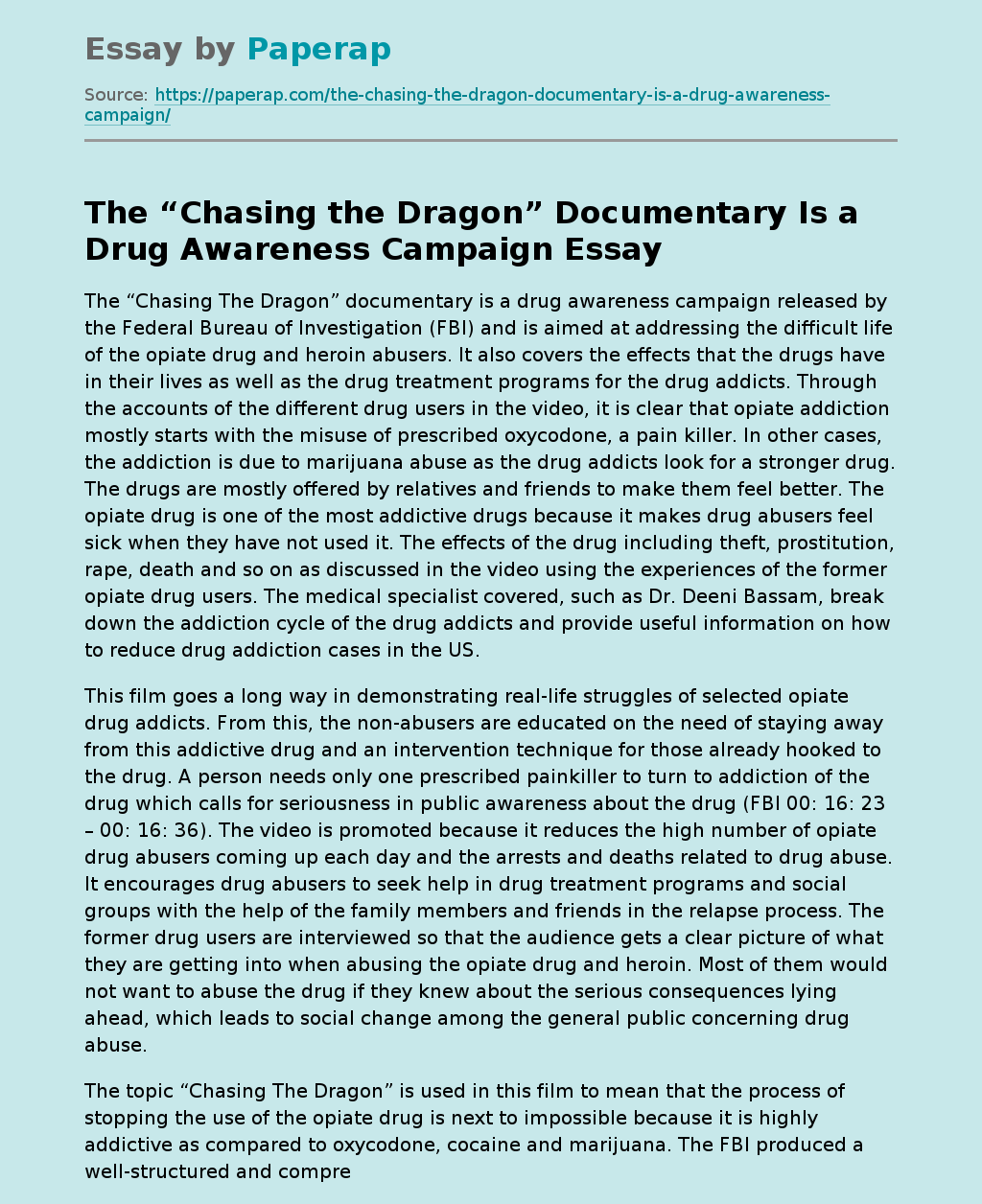 The “Chasing the Dragon” Documentary Is a Drug Awareness Campaign