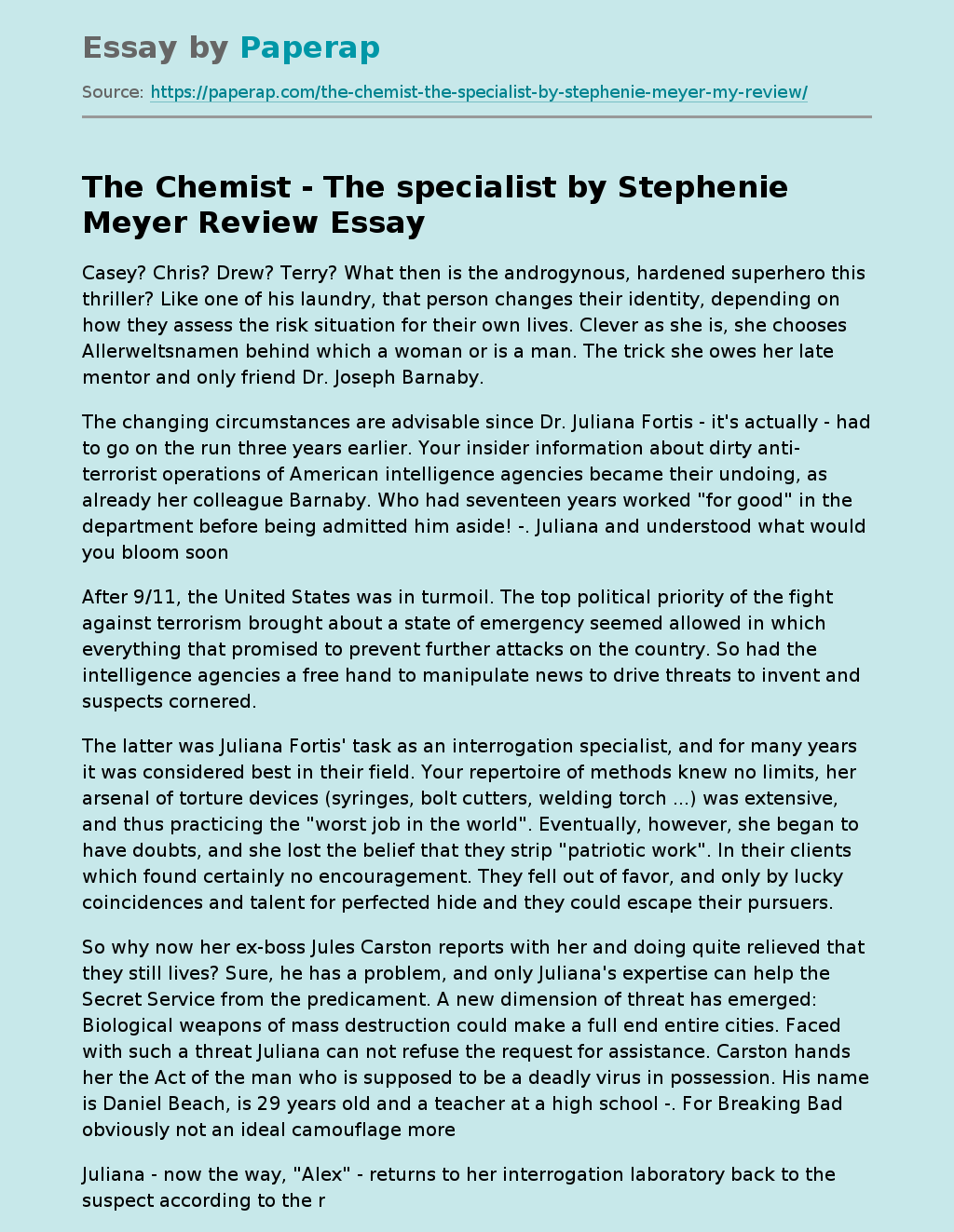 The Chemist - The specialist by Stephenie Meyer Review