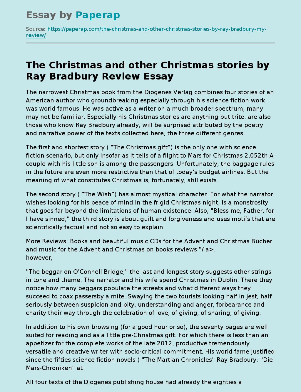 The Christmas and other Christmas stories by Ray Bradbury Review