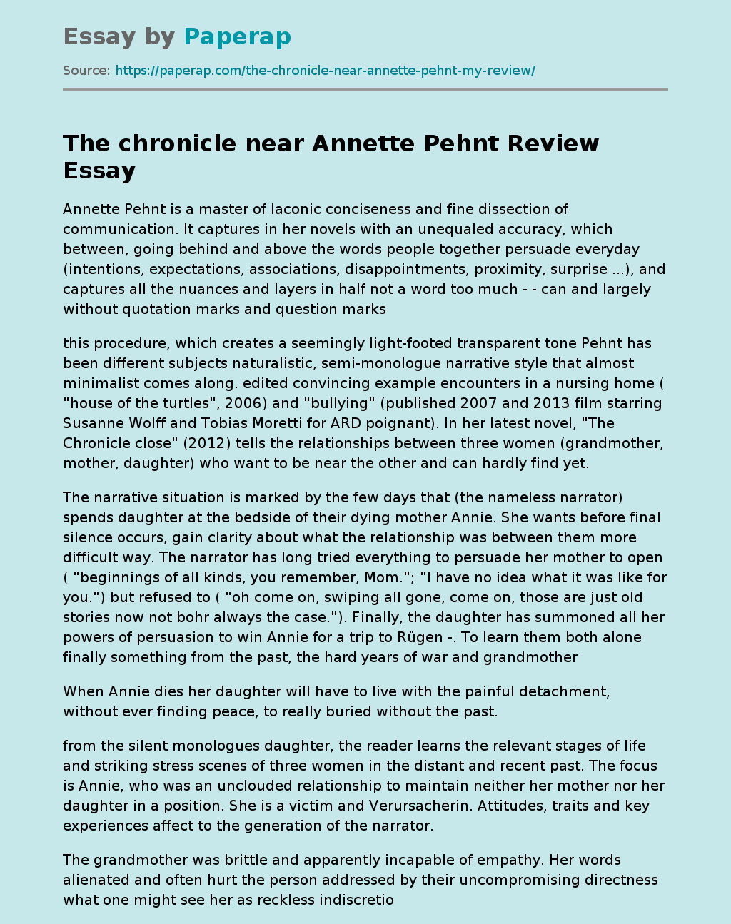 The Chronicle Near Annette Pehnt Review