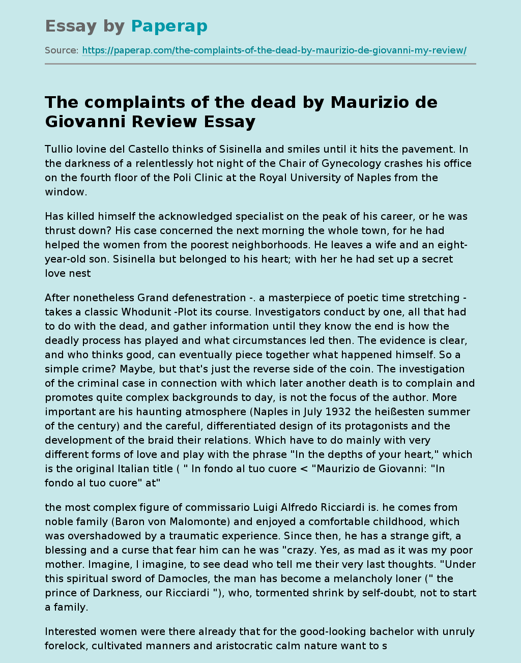 The Complaints Of The Dead By Maurizio De Giovanni Review