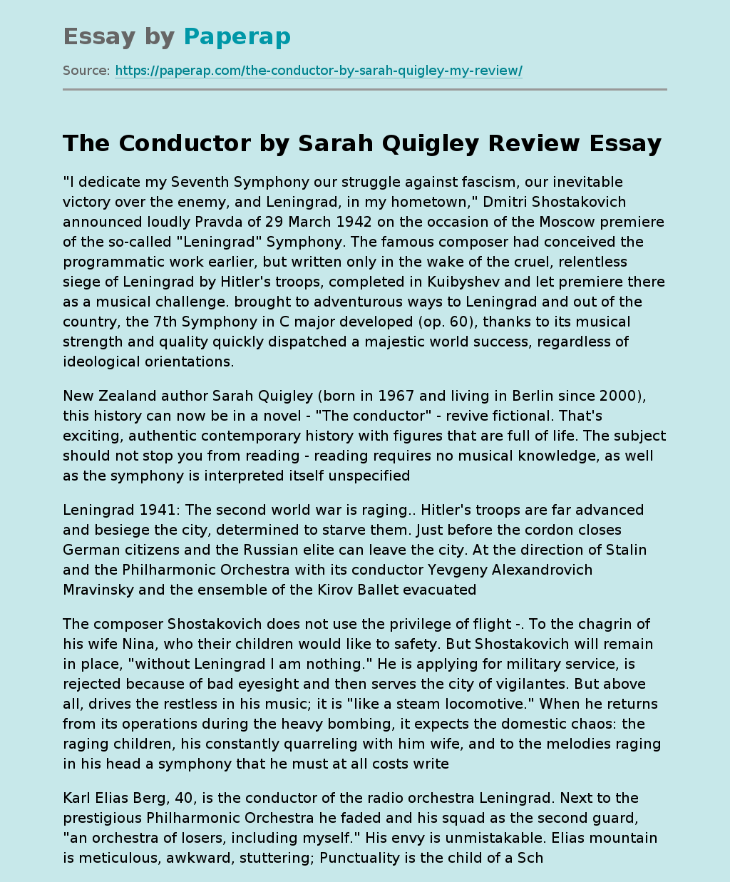The Conductor by Sarah Quigley Review