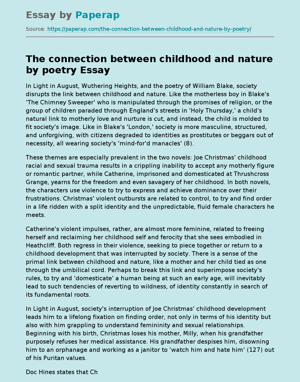 The connection between childhood and nature by poetry