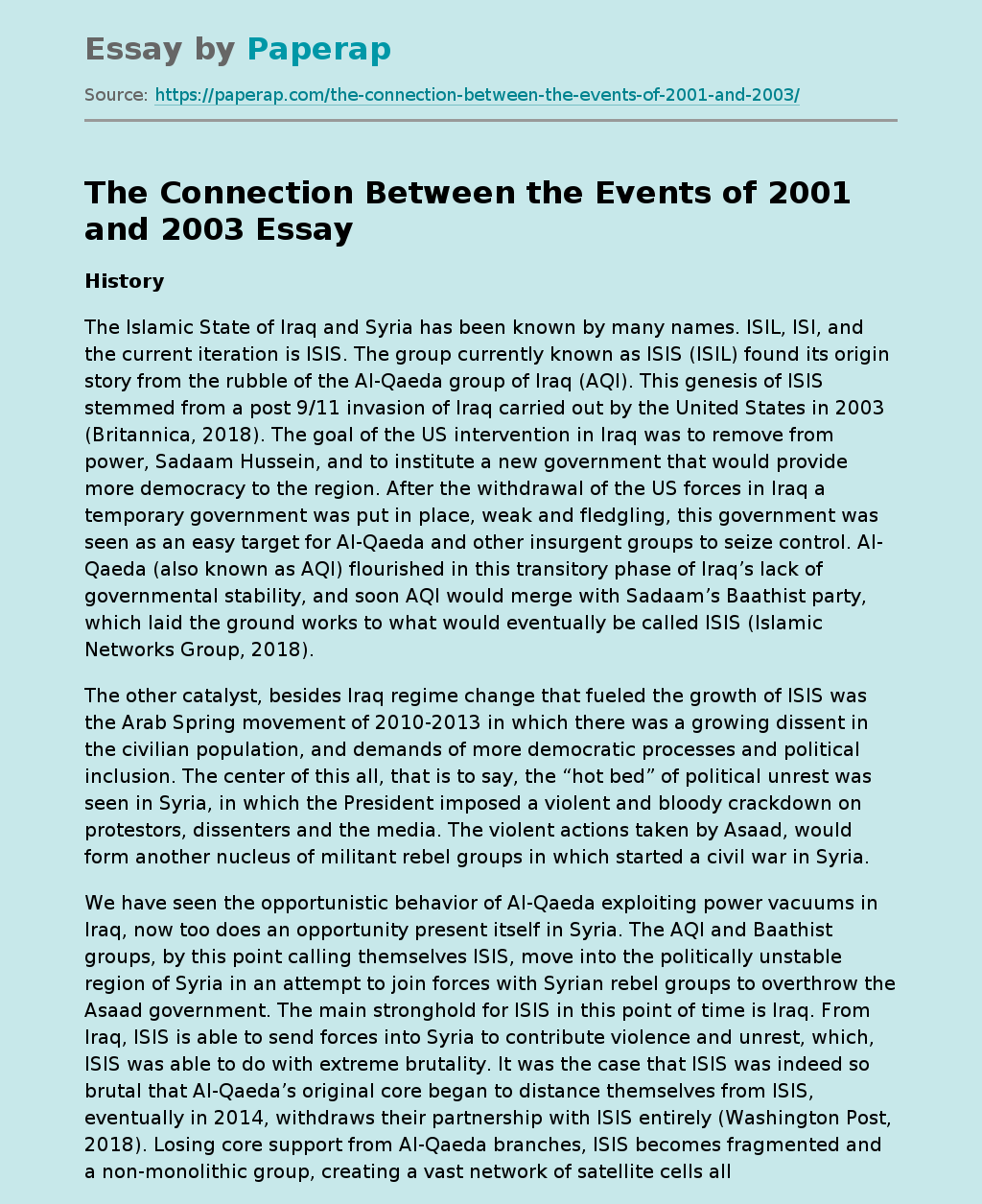 The Connection Between the Events of 2001 and 2003