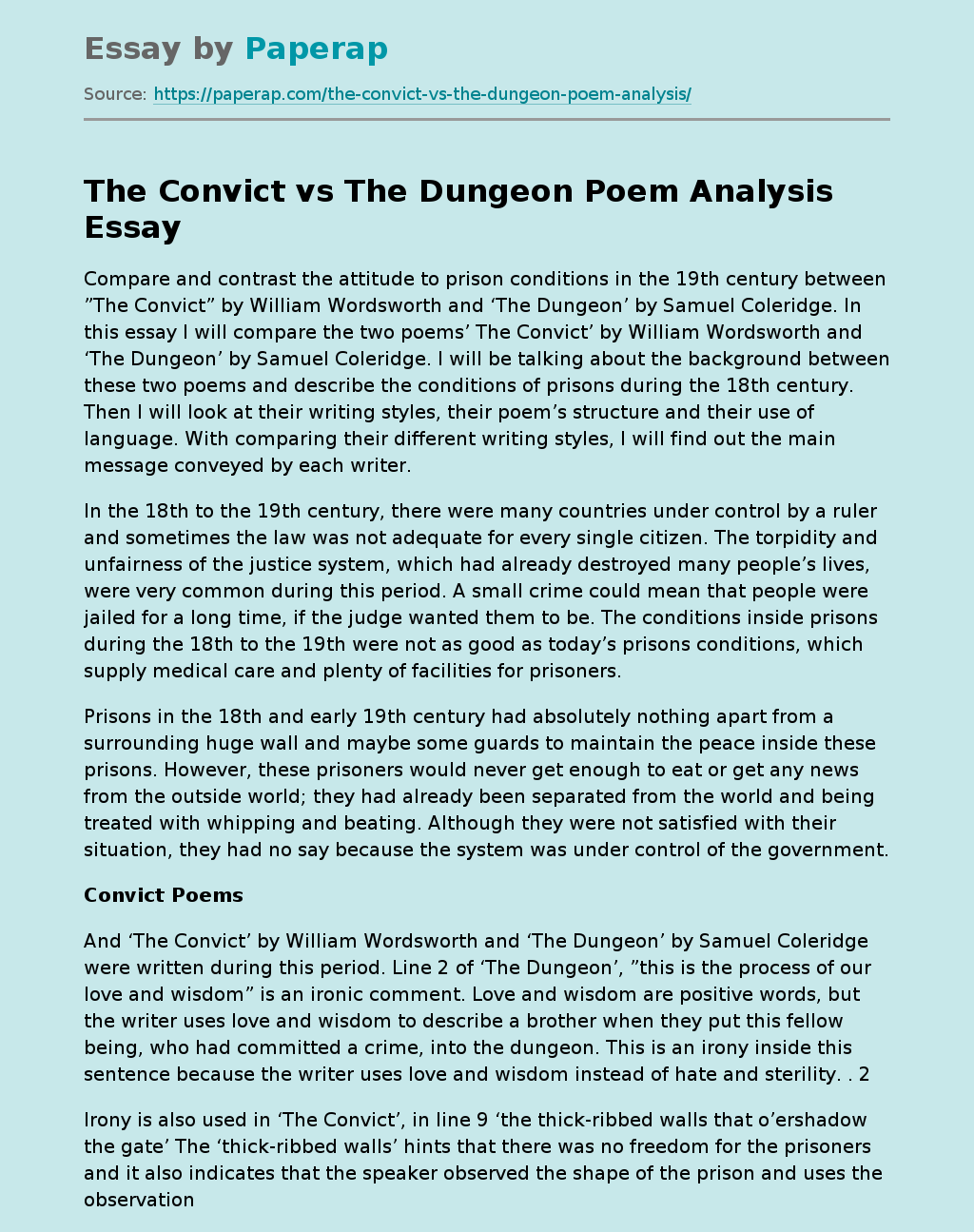 The Convict vs The Dungeon Poem Analysis
