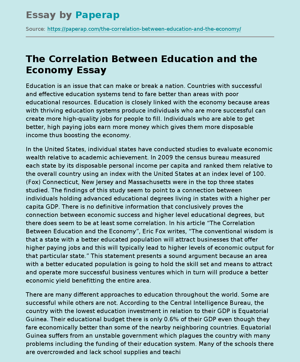 The Correlation Between Education and the Economy