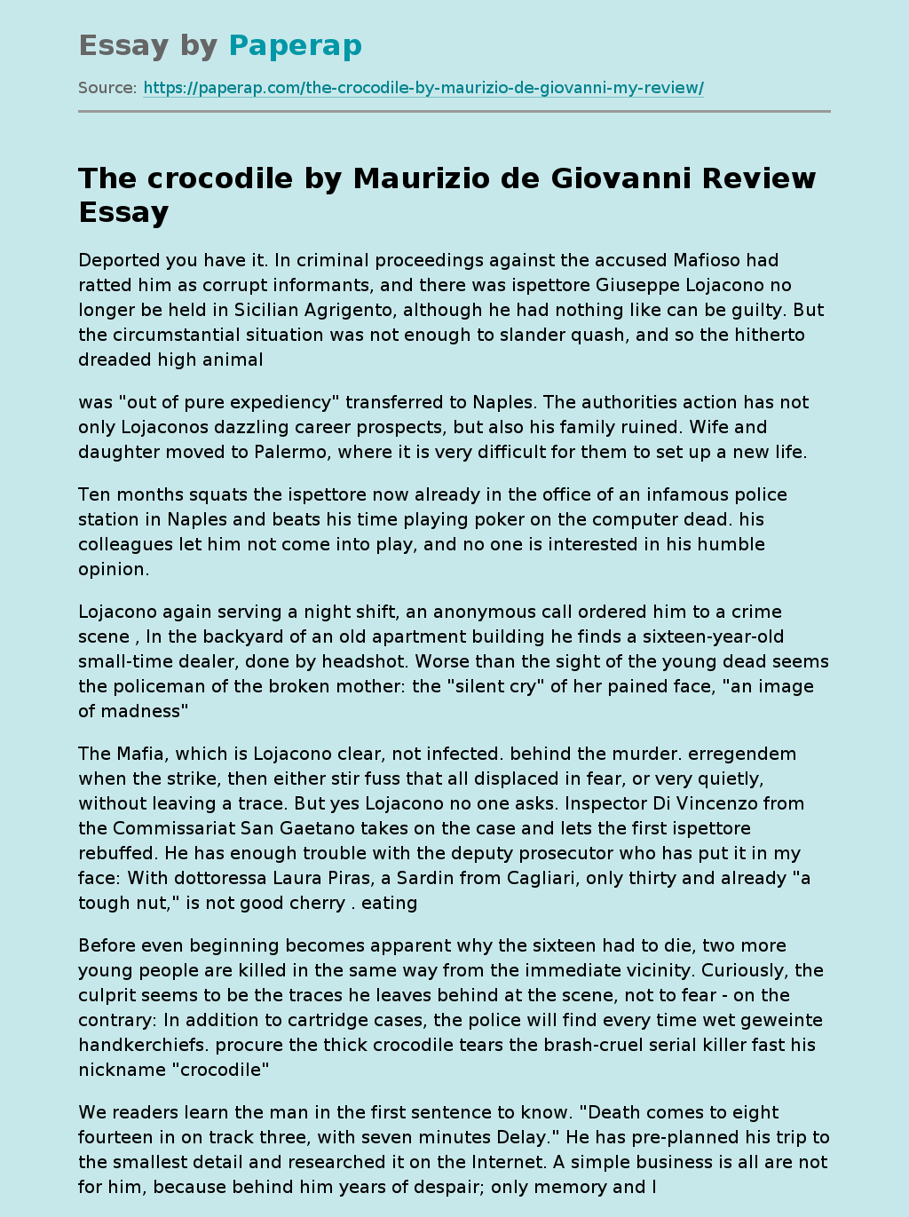 The Crocodile by Maurizio de Giovanni Review