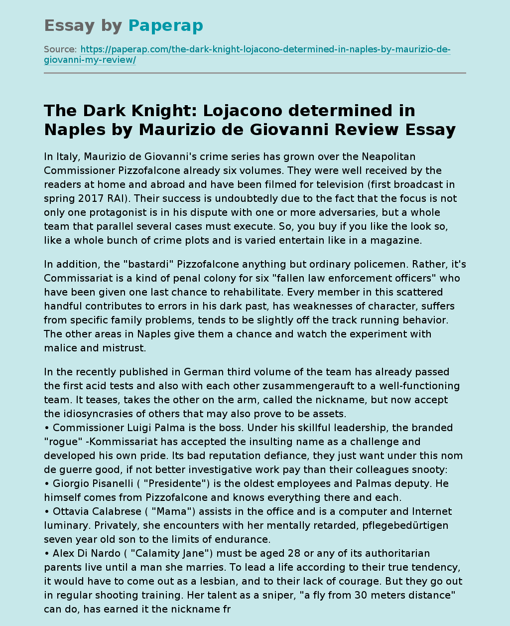 The Dark Knight: Lojacono Determined In Naples By Maurizio De Giovanni