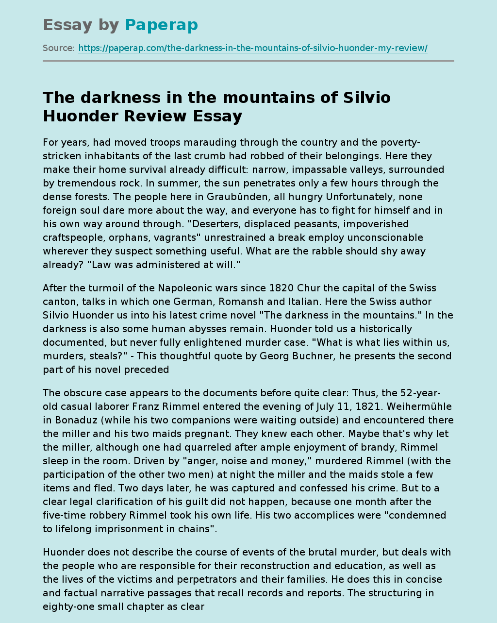 “The Darkness in the Mountains” of Silvio Huonder
