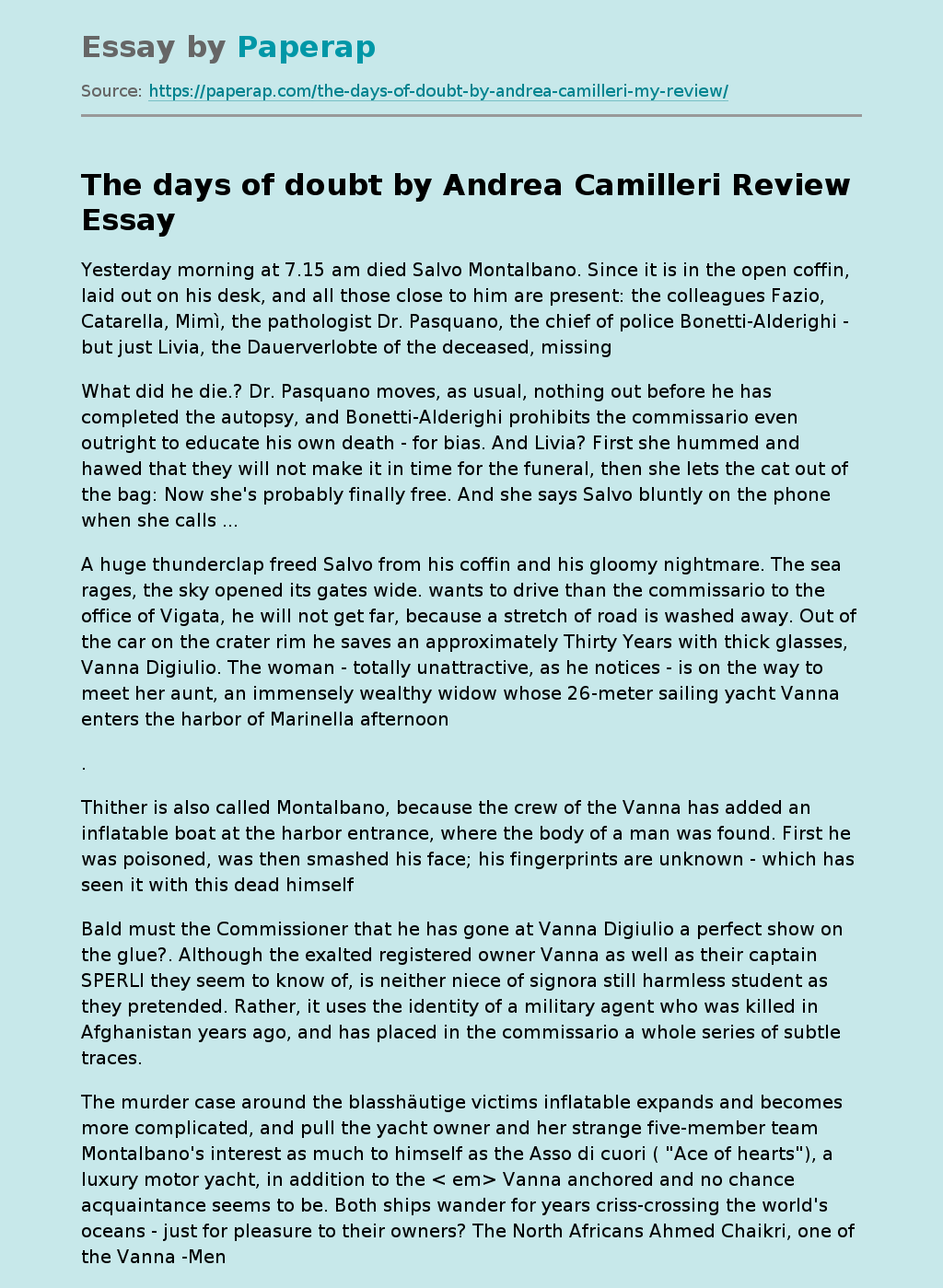 "The Days Of Doubt" By Andrea Camilleri