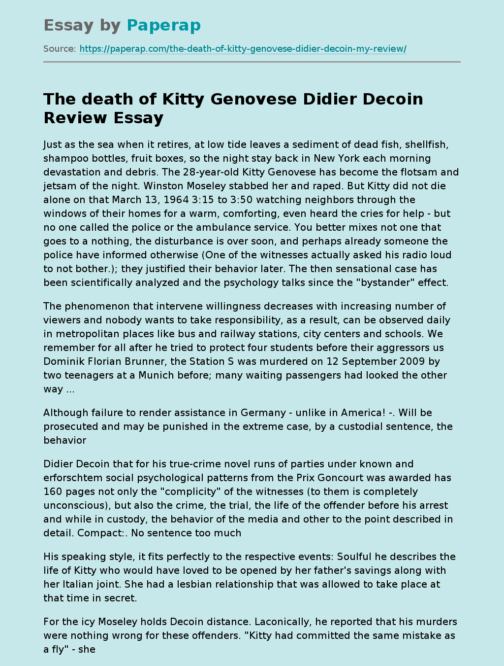 The Death of Kitty Genovese Didier Decoin Review