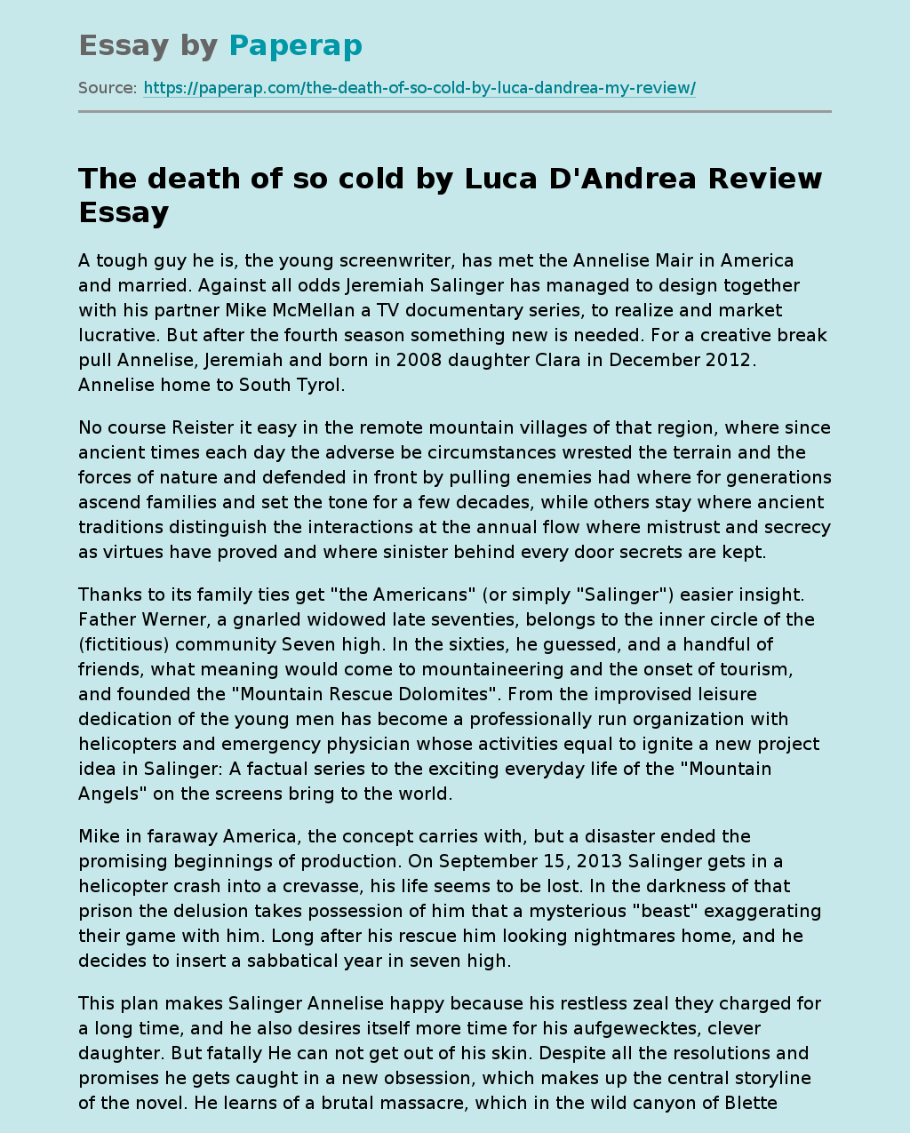 The Death Of So Cold By Luca D'andrea Review