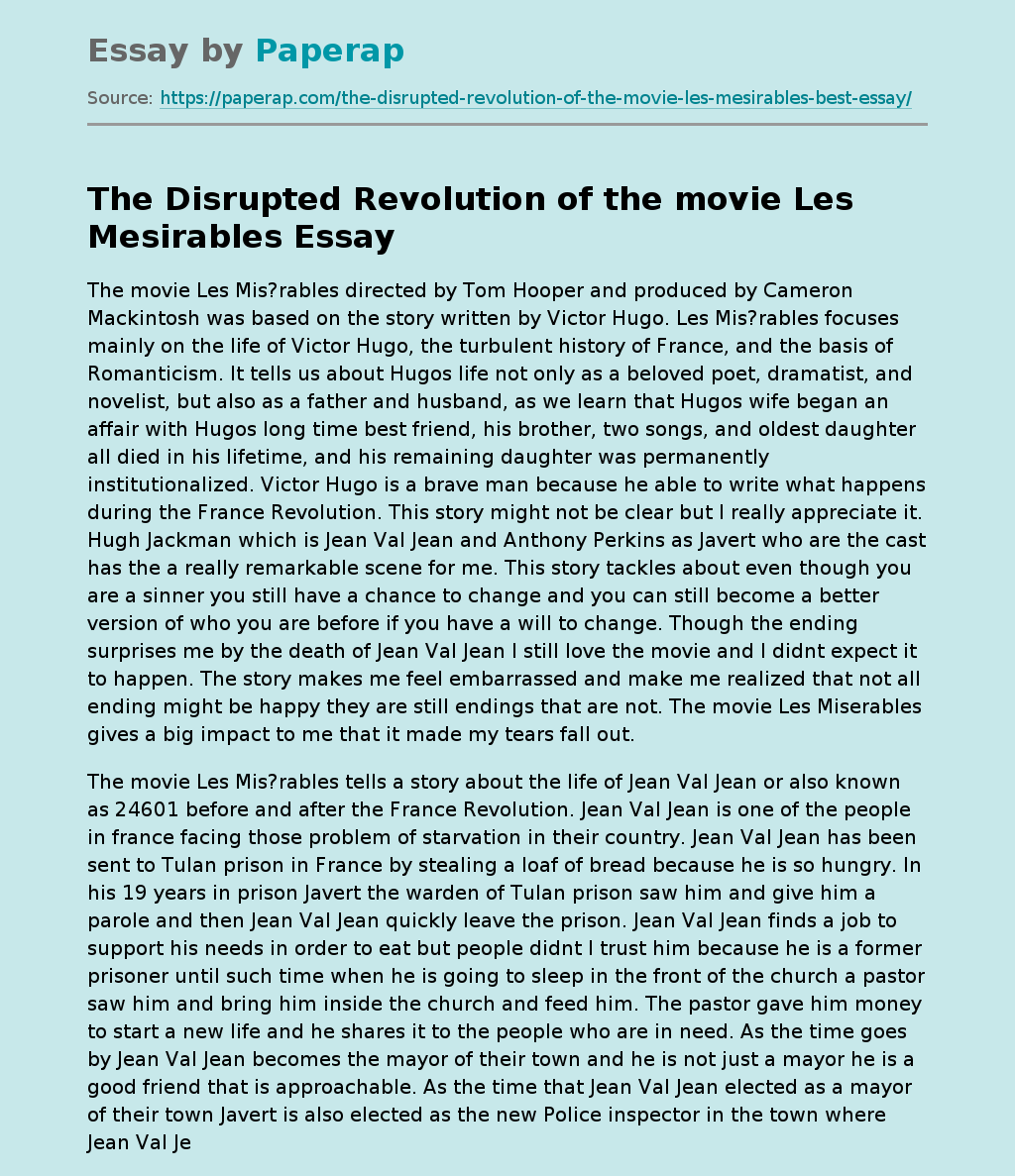 The Disrupted Revolution of the movie Les Mesirables