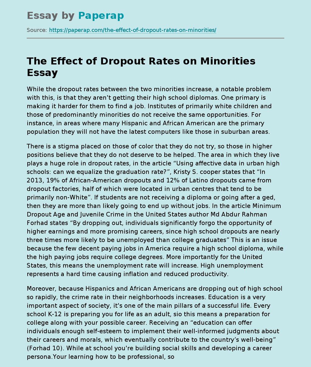 The Effect of Dropout Rates on Minorities