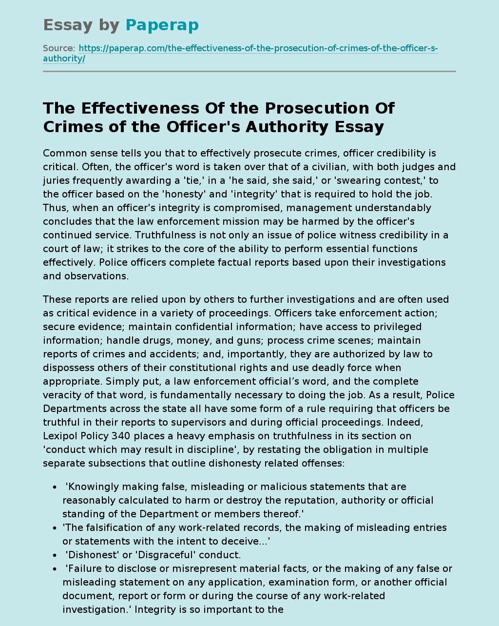 The Effectiveness Of the Prosecution Of Crimes of the Officer's Authority