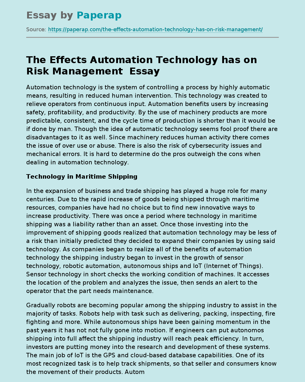 The Effects Automation Technology has on Risk Management 