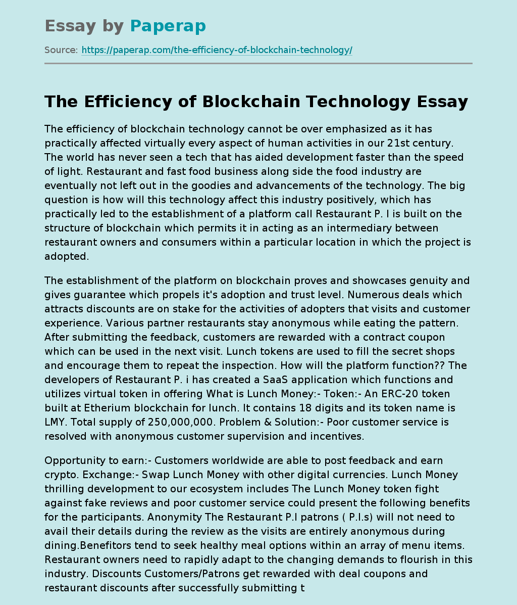 The Efficiency of Blockchain Technology