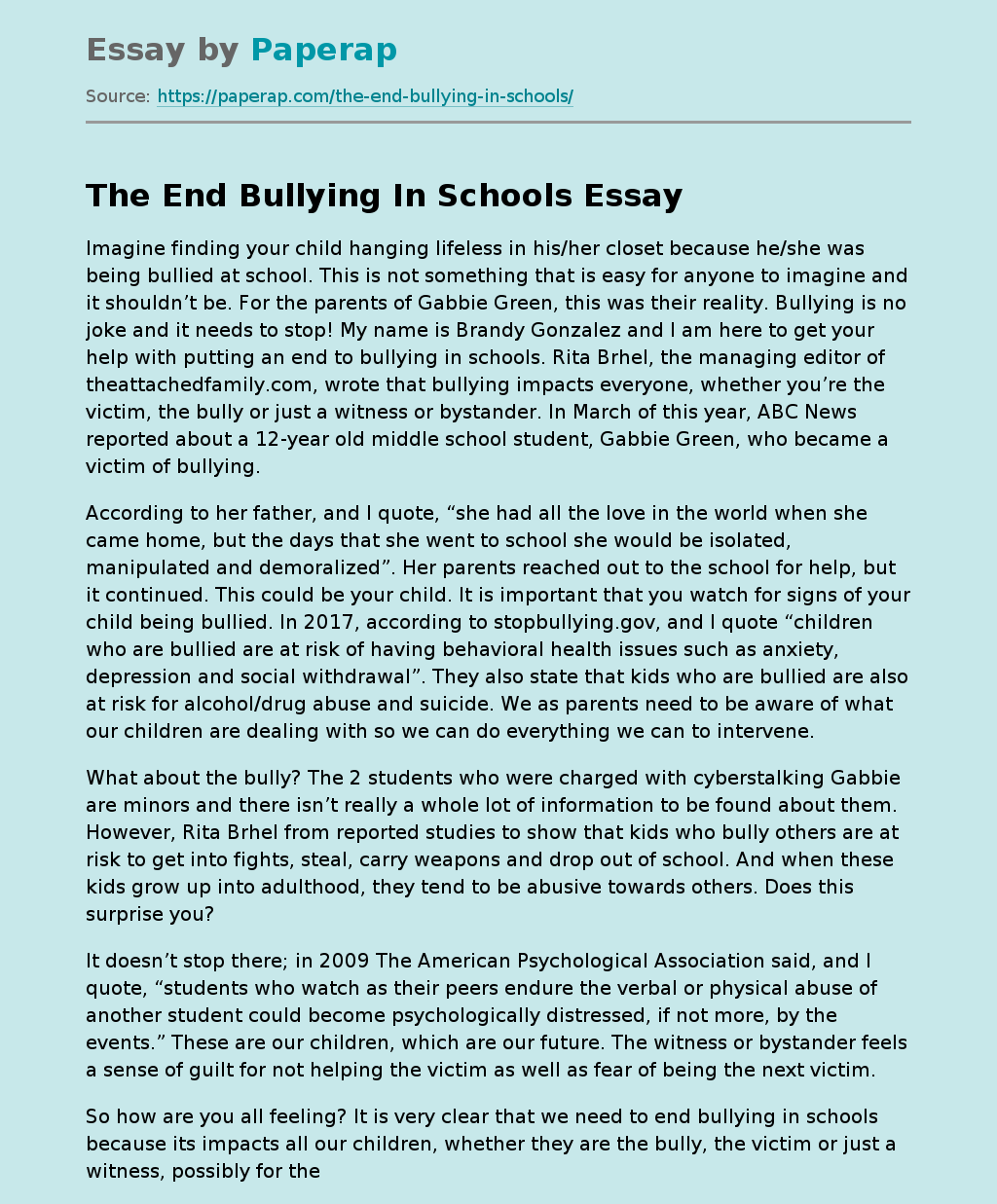 The End Bullying In Schools