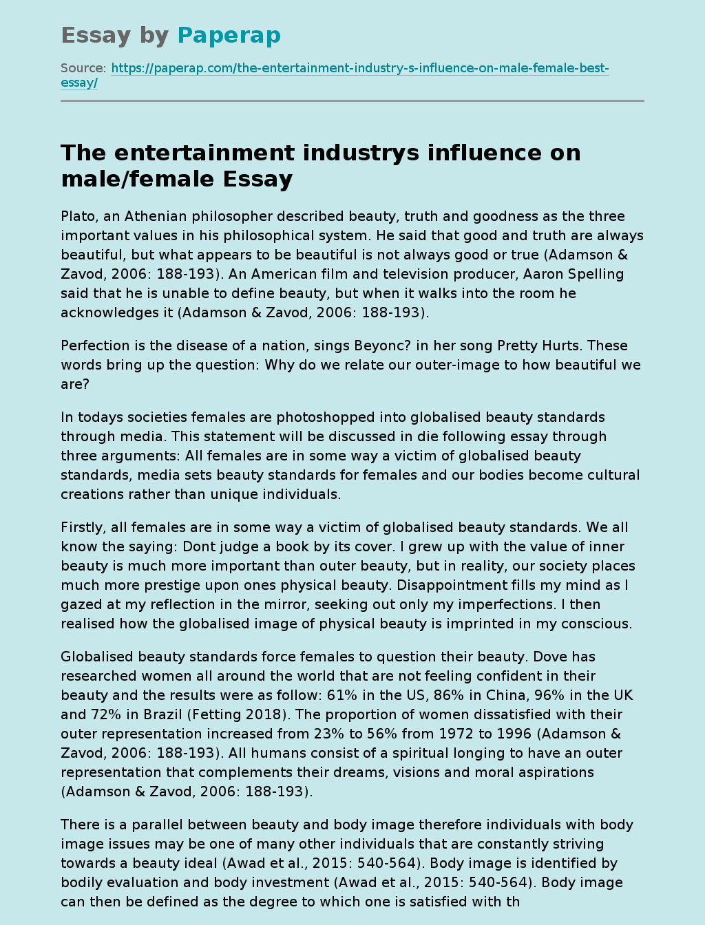 The Entertainment Industrys Influence on Male/Female