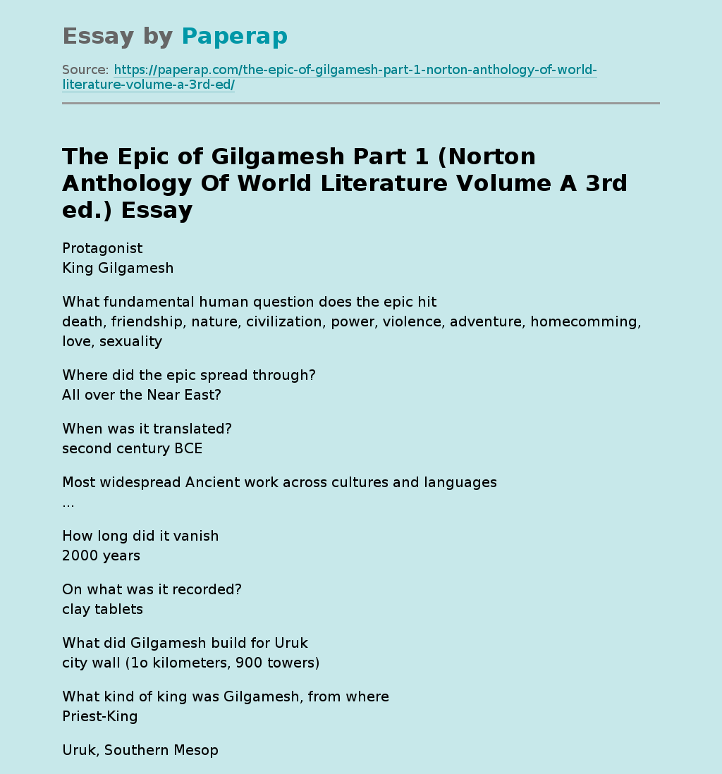 The Epic of Gilgamesh Part 1 (Norton Anthology Of World Literature Volume A 3rd ed.)