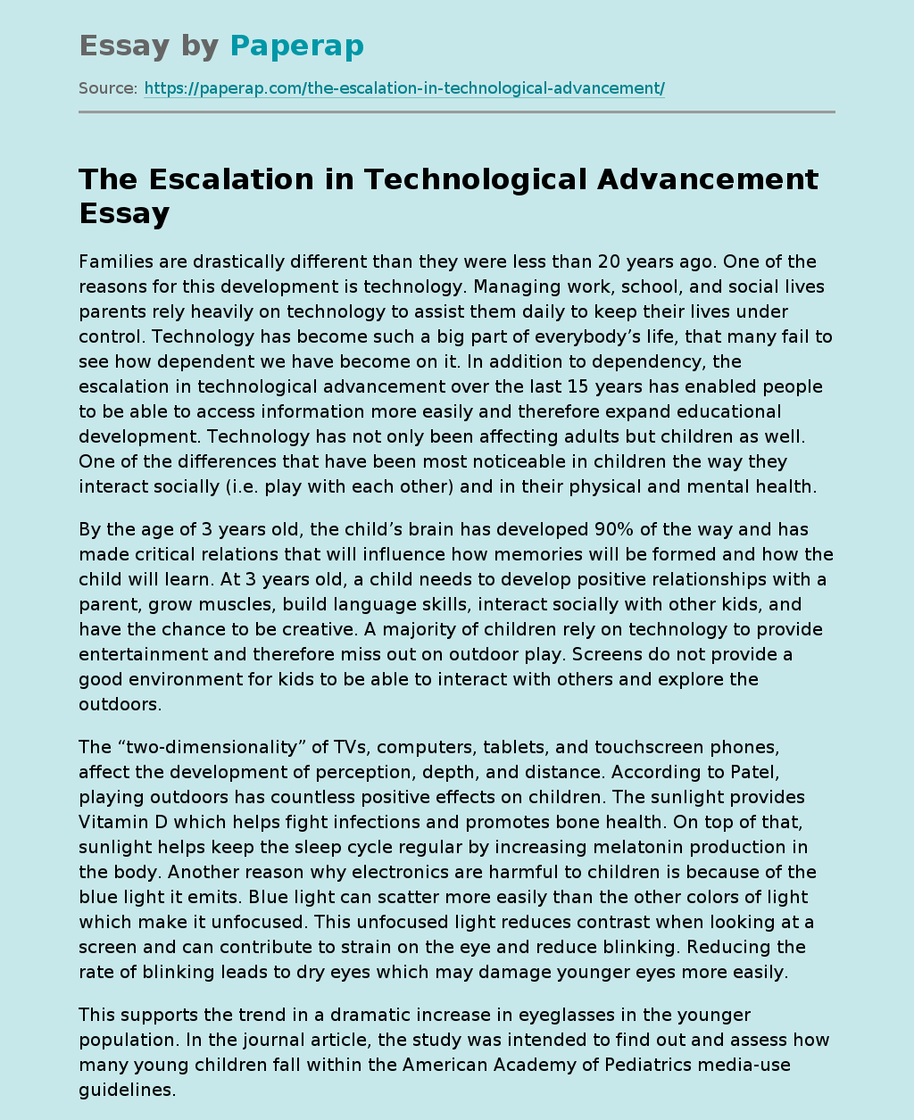 essay of technological advancement