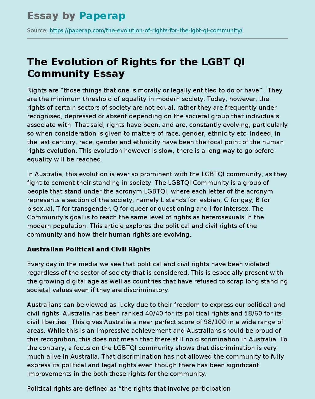 The Evolution of Rights for the LGBT QI Community