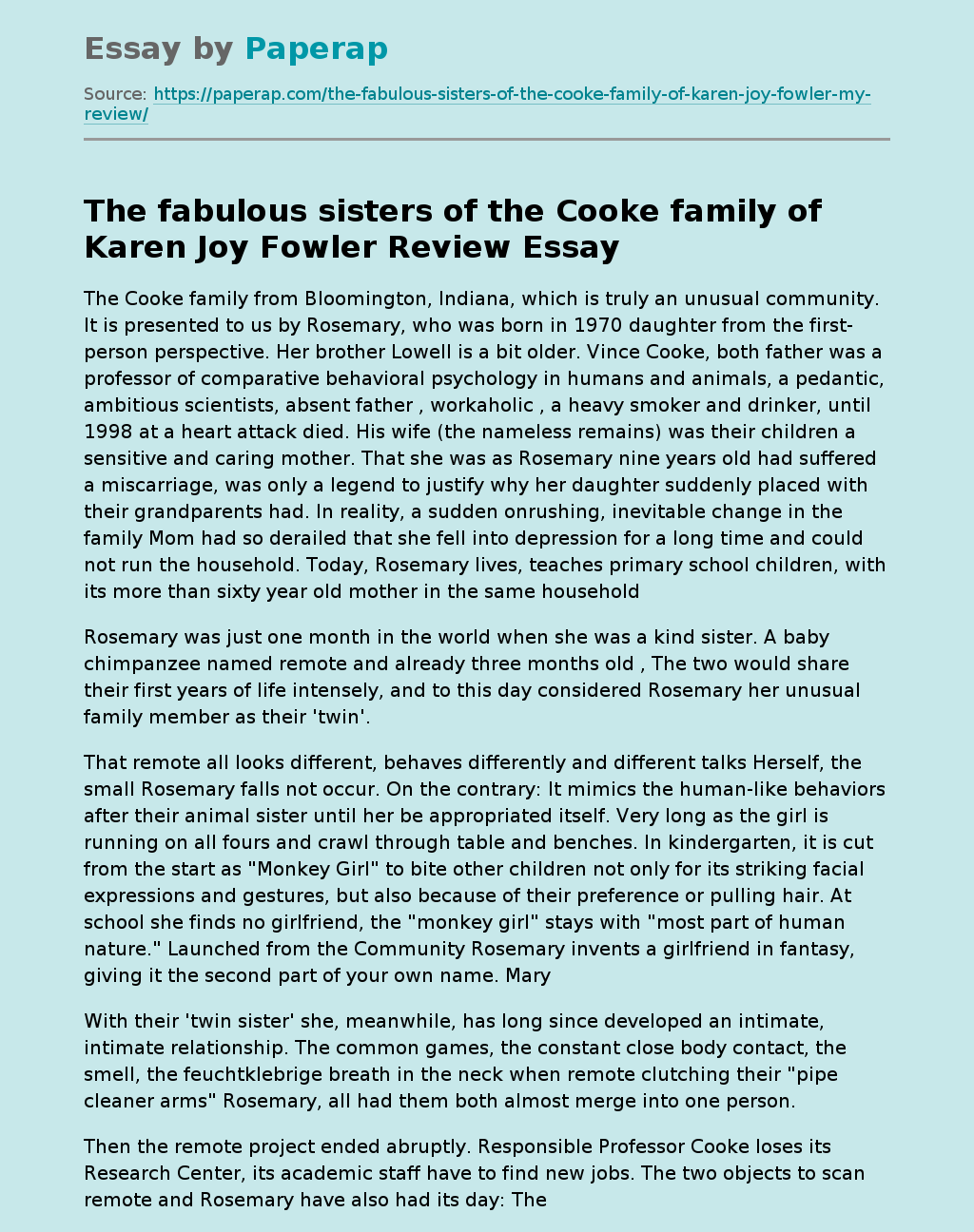 The fabulous sisters of the Cooke family of Karen Joy Fowler Review