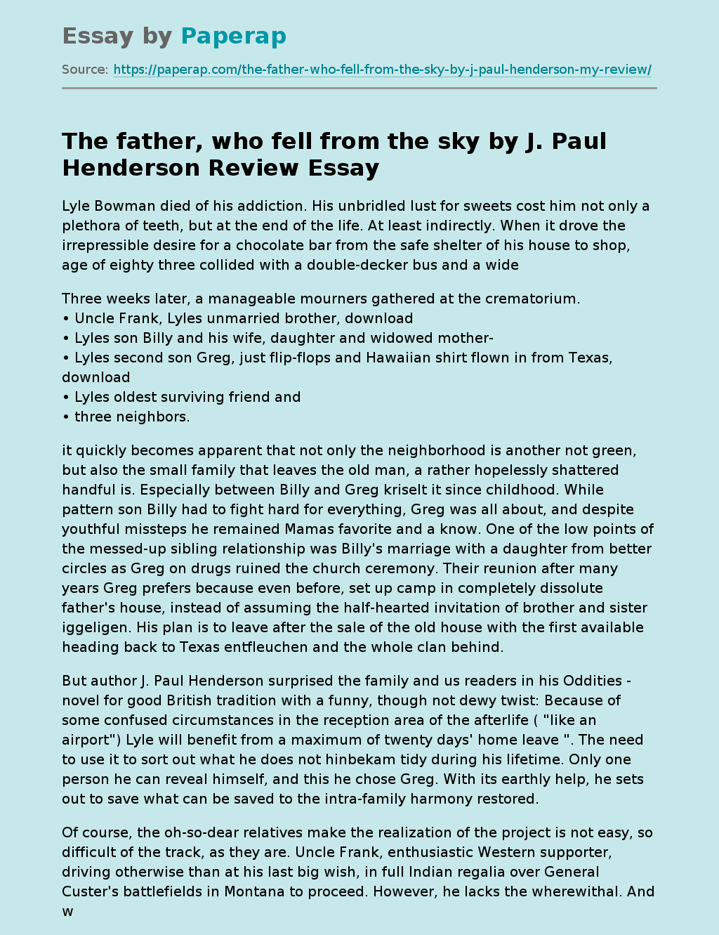 The Father, Who Fell From The Sky By J. Paul Henderson Review