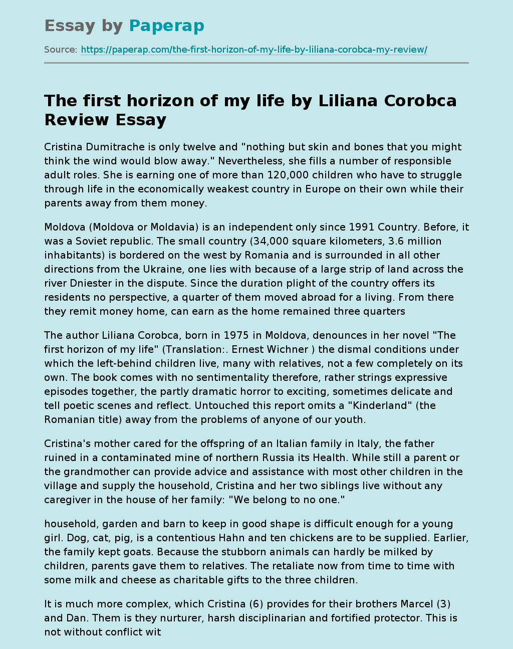 The First Horizon Of My Life By Liliana Corobca Review