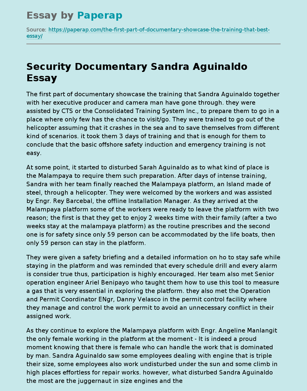Security Documentary Sandra Aguinaldo