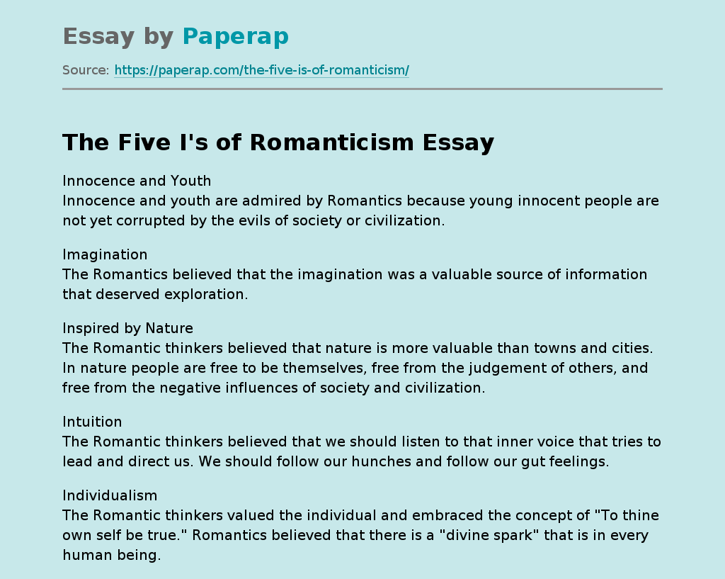 The Five I's of Romanticism