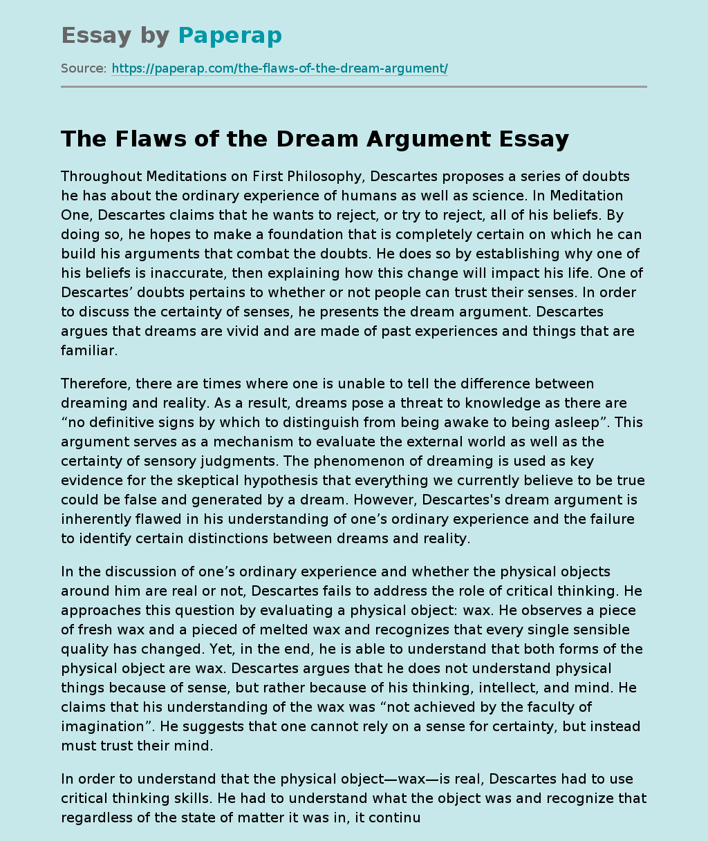 The Flaws of the Dream Argument