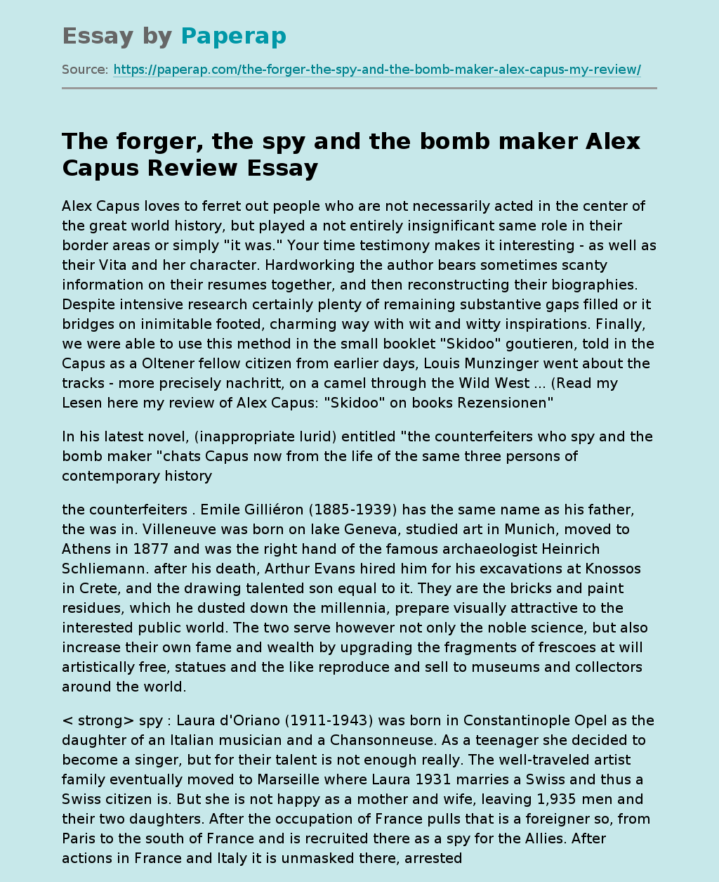 The Forger, the Spy and the bomb Maker Alex Capus Review