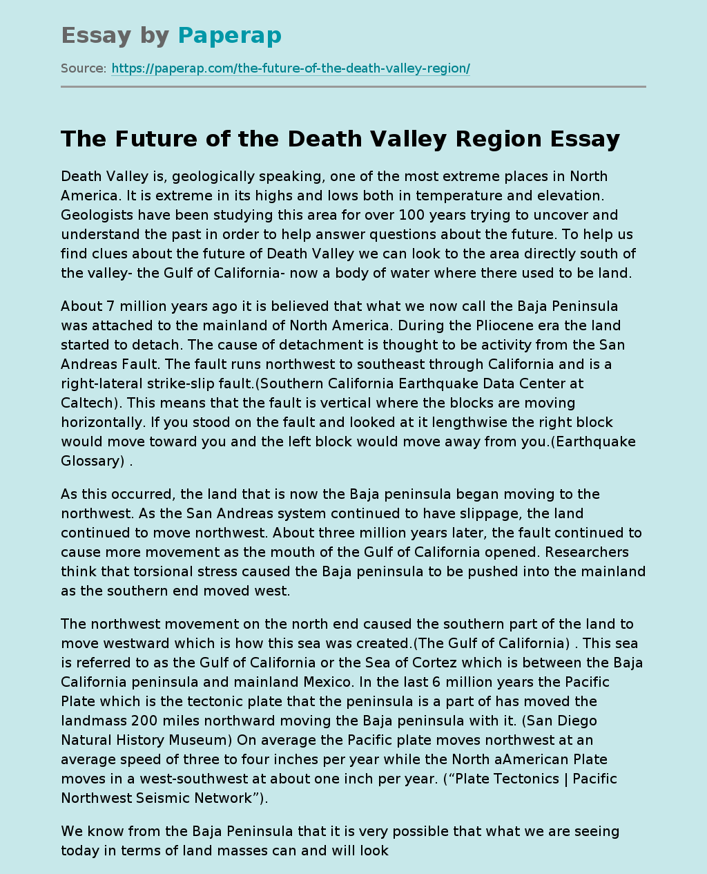 The Future of the Death Valley Region