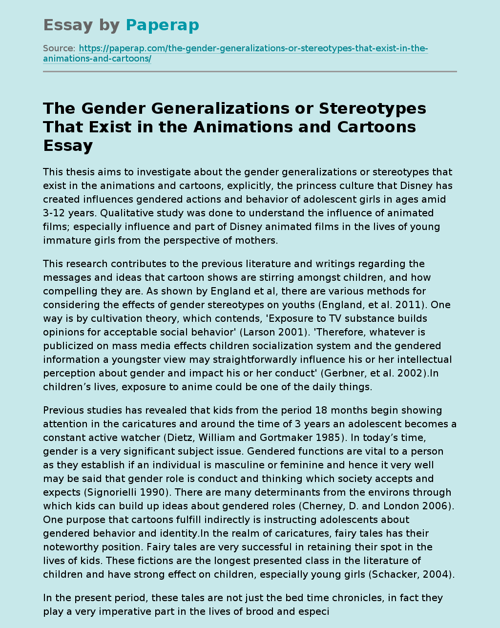 The Gender Generalizations or Stereotypes That Exist in the Animations and Cartoons