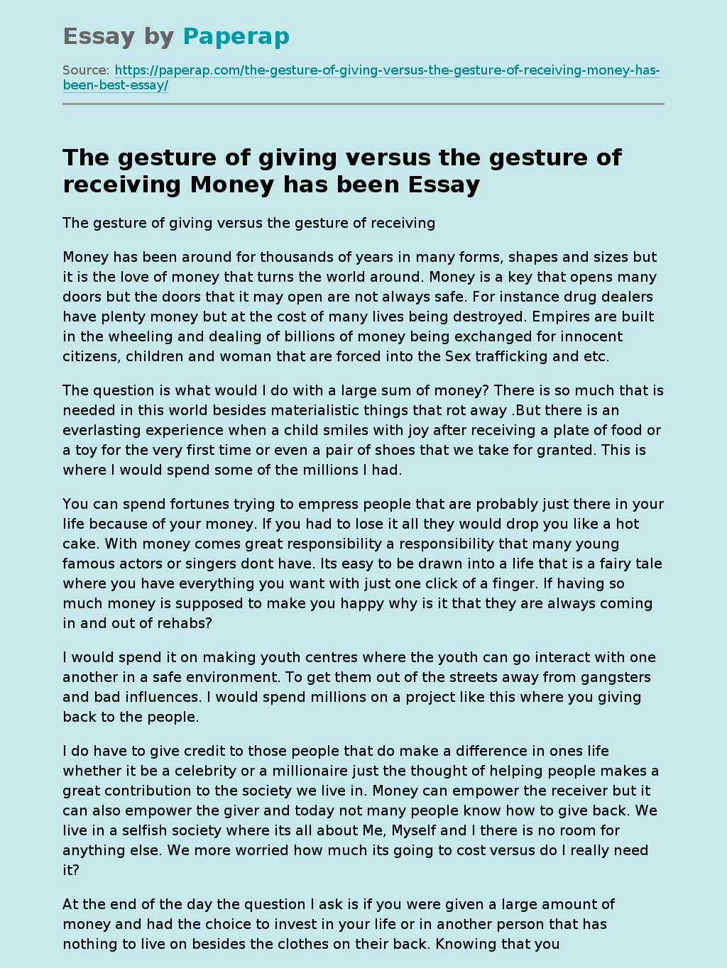 The gesture of giving versus the gesture of receiving Money has been