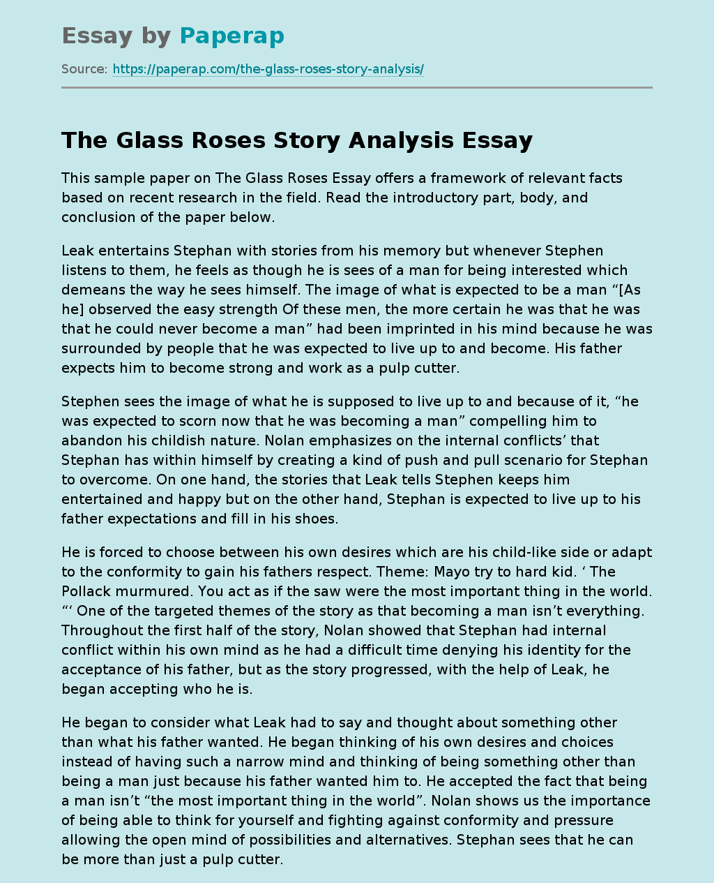 The Glass Roses Story Analysis