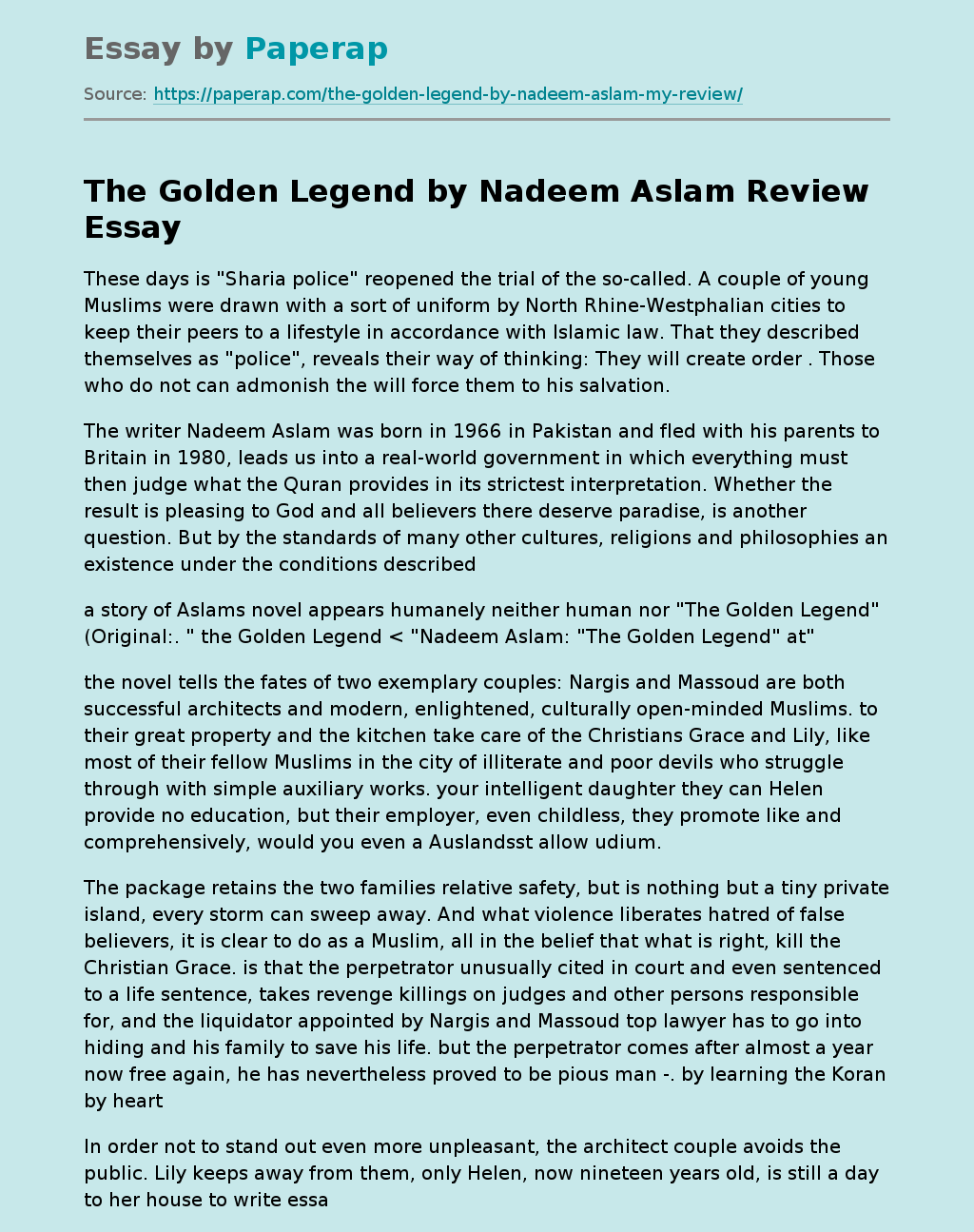 "The Golden Legend" by Nadeem Aslam