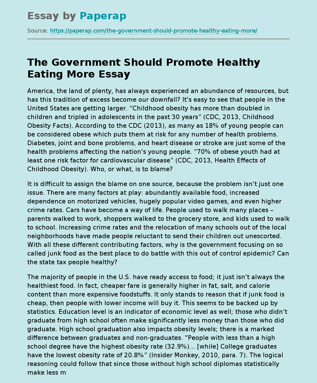 The Government Should Promote Healthy Eating More