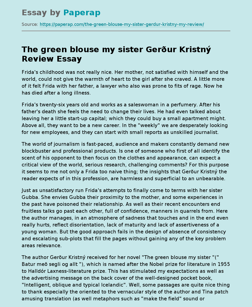 The green blouse my sister Gerdur Kristny Review