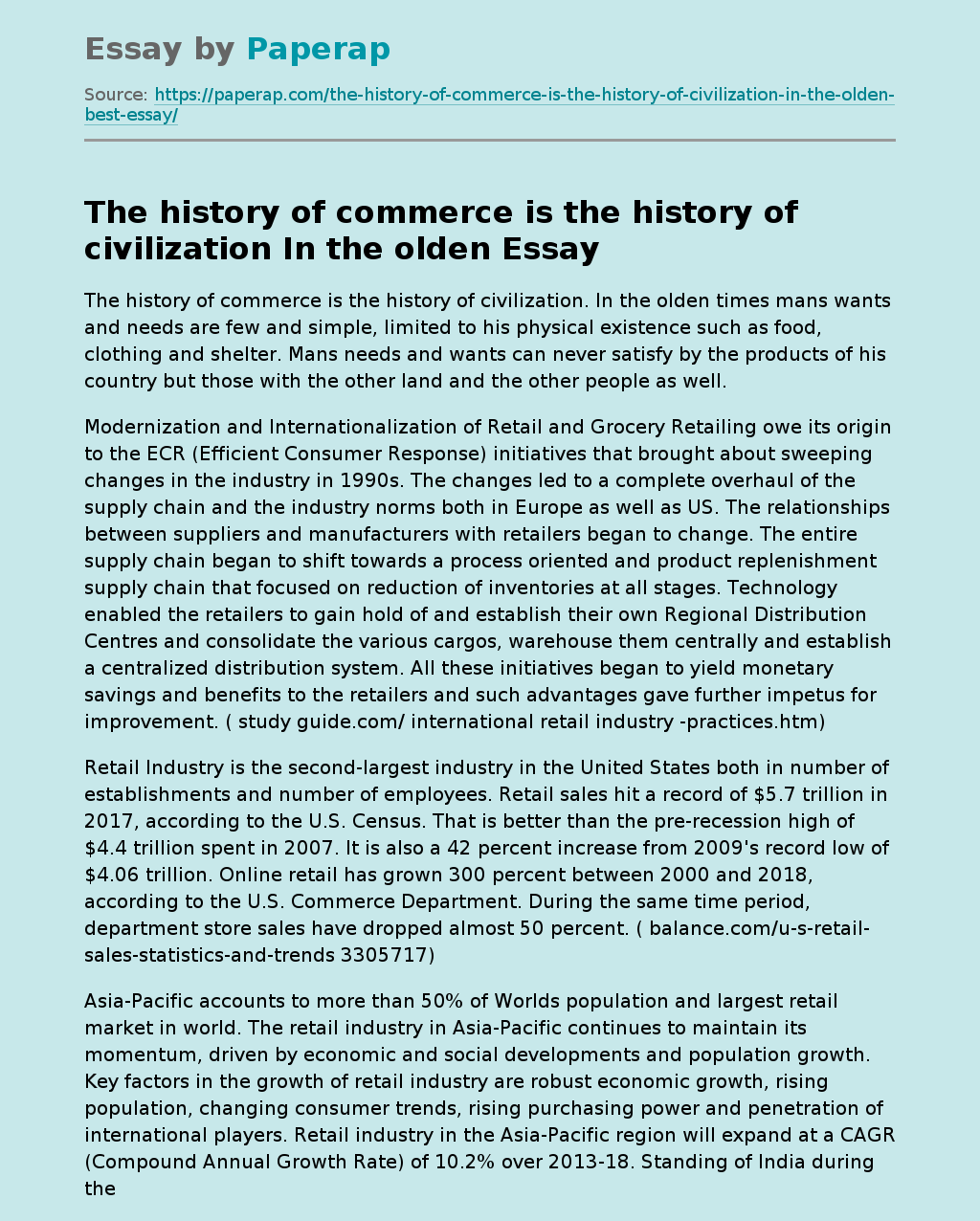 The History of Commerce Is the History of Civilization
