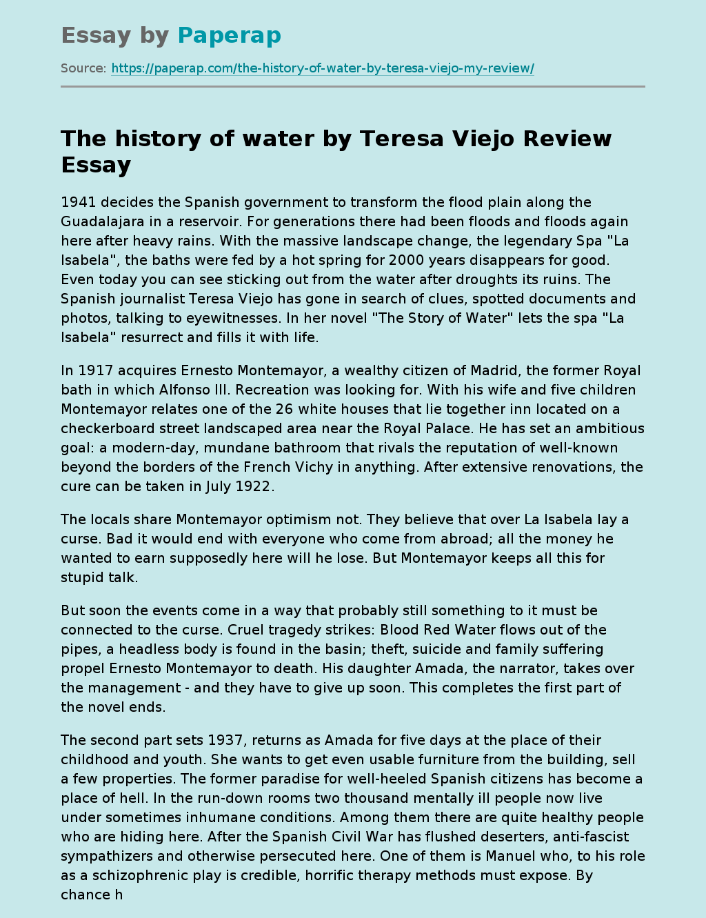 The history of water by Teresa Viejo Review