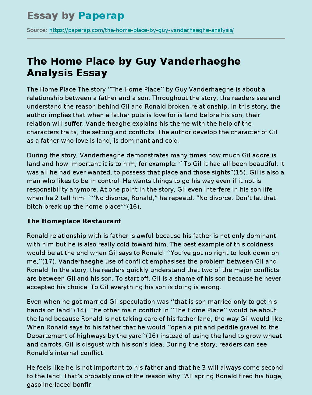 The Home Place by Guy Vanderhaeghe Analysis