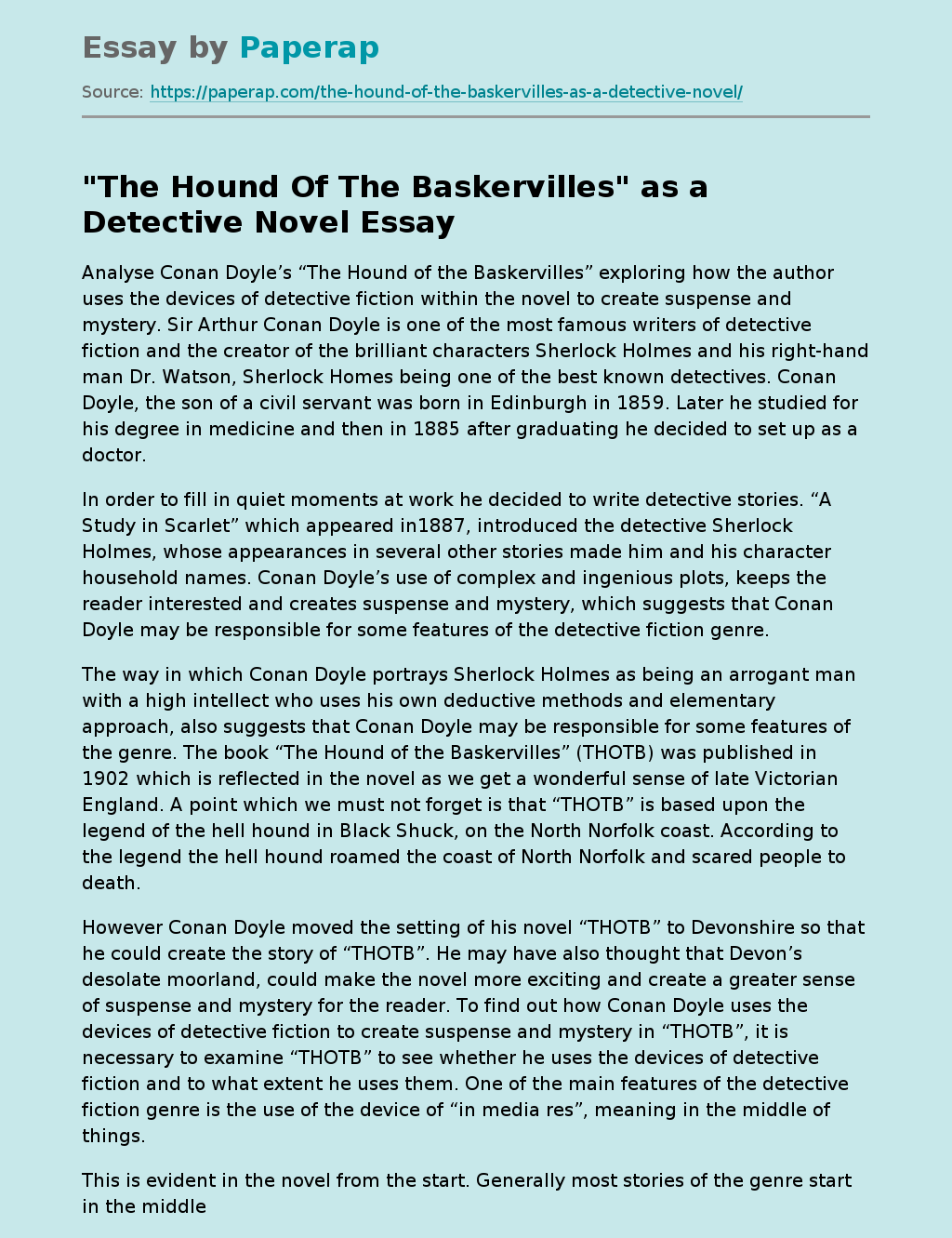 "The Hound Of The Baskervilles" as a Detective Novel