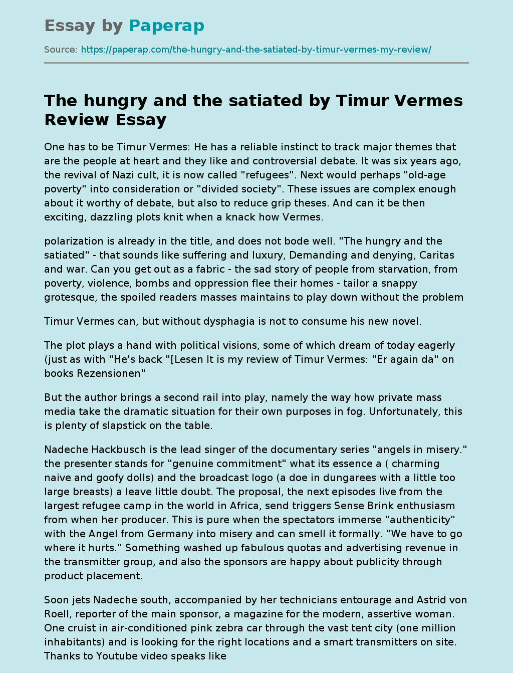 The hungry and the satiated by Timur Vermes Review