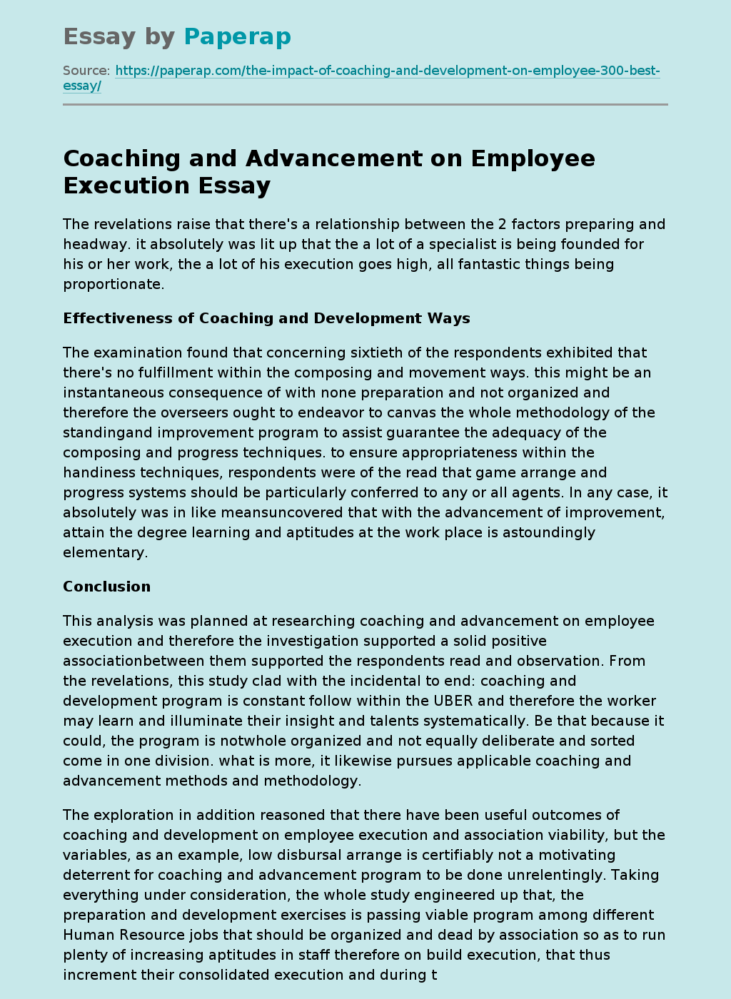 Coaching and Advancement on Employee Execution
